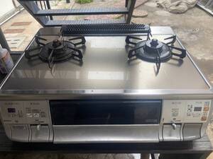 送料無料 ガラストップ ガスコンロ 都市ガス ガステーブル 水無両面焼きグリル 2010年 LW2251AL