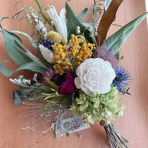 柏葉紫陽花&ミモザ&ユーカリ ボタニカルスワッグ ***おうちカフェ シリーズ/ドライフラワー