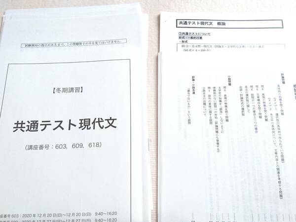 鉄緑会　２０年冬期最新　共通テスト現代文　テキスト・解説　上位クラス　東大　医学部　河合塾　駿台　京大　共通テスト