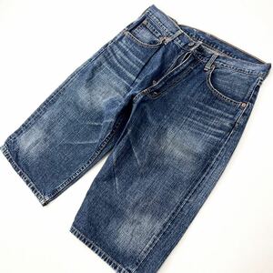 リーバイス ☆ LEVIS SP503-18 デニム ショートパンツ ハーフパンツ 革パッチ W32 インディゴ 全体の絶妙色落ち♪ アメカジ 古着■Ja4552