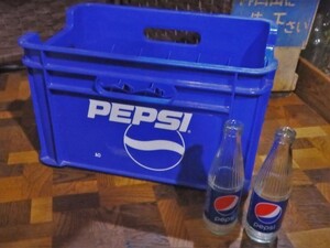 希少 ペプシ コーラ Pepsi Cola ケース 瓶ジュースケース 収納 プラケース 空き瓶2本おまけ アンティーク