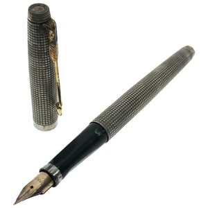 PARKER STERLING CAP & BARREL USA SILVER スターリング シルバー パーカー 万年筆 格子 シズレ ペン先 14K 14金 ビンテージ 筆記用具 J752