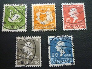 ▲ｒ-87442-45 外国切手 デンマーク アンデルセン童話発表100年 印有 バラ5枚