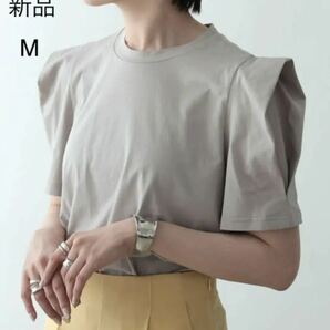 赤字セール シルケットパワショルデザインカットソーTシャツ　グレージュ　M