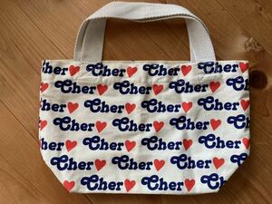  shell!Cher! Mini tote bag! lunch tote bag! cotton! Logo bag! unused! storage goods 
