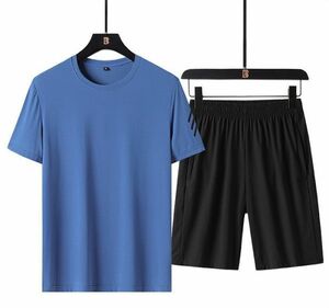 ひんやり 接触冷感 メンズ 半袖 Tシャツ ハーフパンツ 上下セット部屋着ゆったりワイドズボン真夏無地シンプル カラーC [サイズ 色 選択可]