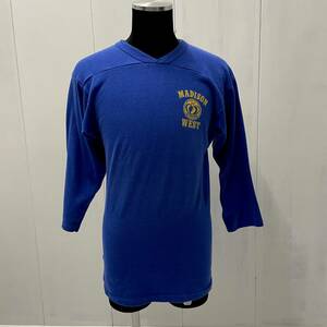 70s 80s RUSSELL ATHLETIC フットボール Tシャツ Mサイズ USA製 アメリカ古着 ヴィンテージ 青 両面プリント 金タグ ラッセル 年代