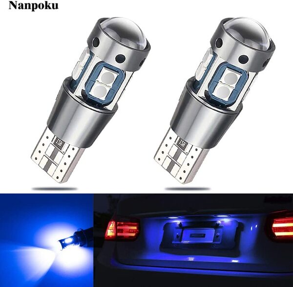 『送料無料』T10 LED ブルー 爆光 12V 24V ポジションランプ ルーム CANBUS キャンセラー内蔵 レンズ付 青 2個 ライト バルブ Na