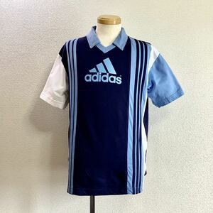  редкий Descente производства 80s 90s adidas Adidas игра рубашка M-L оттенок голубого k Lazy образец воротник имеется форма большой Logo Vintage 