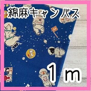未使用☆綿麻キャンバス生地/mosotto/アニマル×宇宙柄/1m/足立真人