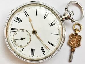 1875年製◆英国ロンドン B.Webster CITY ROAD E.C 鎖引き Fusee 銀無垢STERLING 鍵巻き イギリス懐中時計◆