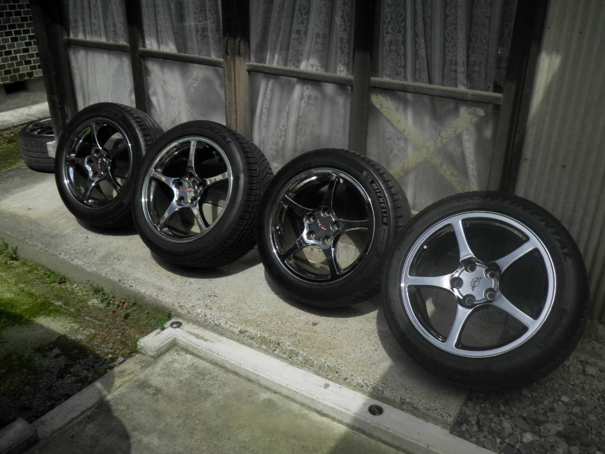 【値下げ再出品】希少 コルベット Corvette C5 純正GMシボレーメッキ 8.5j 9.5j 5H 120.65 245/45r17 275/40r18 ミシュラン コンチネンタル