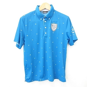 カッパ kappa ポロシャツ ゴルフ 半袖 ボタンダウン ロゴ ワッペン 総柄 青 白 ブルー ホワイト LL メンズ