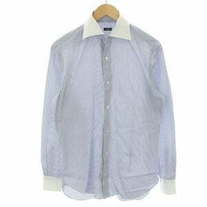 バルバ BARBA クレリックシャツ ワイシャツ ドレスシャツ 長袖 カッタウェイ チェック柄 40 M 白 ホワイト 青 ブルー /YT メンズ