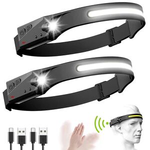 2個 ヘッドライト 充電式 USB LEDデュアル光源 ヘッドランプ 5種点灯