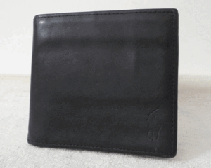 POLO Polo * Ralph Lauren black black leather folding twice purse . inserting wallet men's 