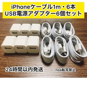 iPhone充電器 iPhoneライトニングケーブル 1m 6本 +USB電源アダプター6個セット【純正品同様ご使用頂けます!】