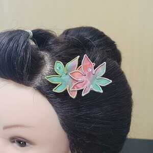  legume ... leaf Japanese coiffure . knob ornamental hairpin Mai . maple long-sleeved kimono visit wear 