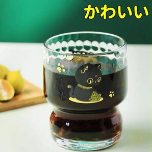 レア　大英博物館 大人気　エジプト神 バステト 透明　槌目　グラス　タンブラー　喫茶店グラス　ブラック　黒猫