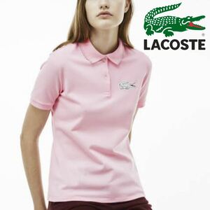 LACOSTE ラコステ フリルカット デカワニ ポロシャツ ラメ襟　ラメ刺繍デカワ二　ピンク　S