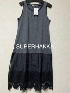 新品タグ付き　SUPERHAKKA インナーノースリワンピース　フリーサイズ　グレーブラック　スーパーハッカ