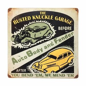 アンティーク風 看板 【BUSTED KNUCKLE GARAGE Auto Body and Fender】 ガレージ アメリカン雑貨 インテリア雑貨