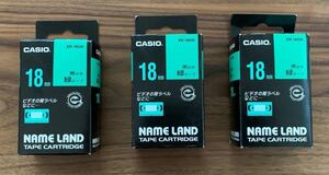 CASIO カシオネームランドテープ 18mm 黒文字 緑テープ（3個）XR-18GN
