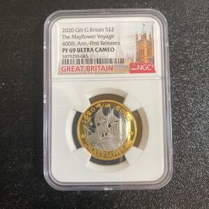 イギリス 銀貨 シルバー ブリタニア メイフラワー号 銀貨 金メッキ付 2ポンド コイン イギリス ロイヤルミント 英国 2020