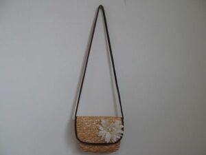 (50390) lady's shoulder bag pochette . bag flower beige × Brown USED