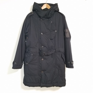 #wnc ラルフローレン RalphLauren コート L 黒 フード付き 中綿 レザー使い メンズ [746799]