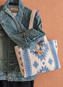 オルテガ柄トートバッグ ハンドメイド 内ポケット付き