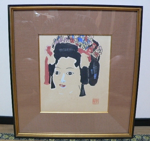 尾崎贞之助 日本娃娃彩纸画 鸟取 正品保证, 绘画, 水彩, 肖像