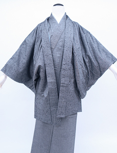 《京都一輝堂》【1円~】【着物】 男物 ひげ紬 仕付け付 アンサンブル 未使用品 身丈約133.5cm 裄丈約64.5cm Y-9647
