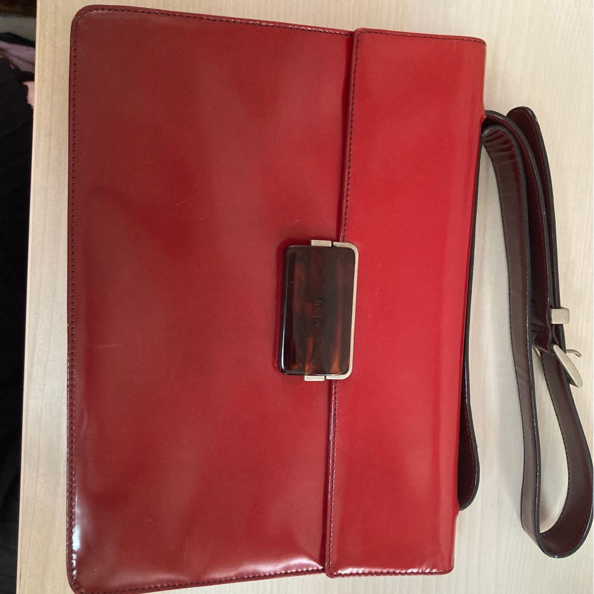 PRADA プラダ ナイロン レザー クラッチバッグ 三角ロゴ ブラック 中古