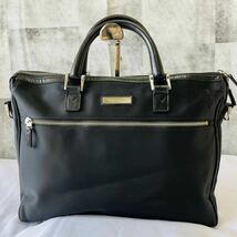 1円 極美品 BURBERRY メンズ ビジネスバッグ ブリーフケース ショルダー ハンド 2WAY レザー A4 書類鞄 大容量 ブラック 黒 バーバリー_画像2