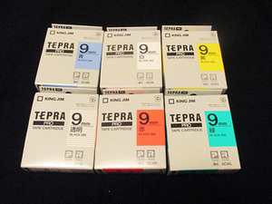 【テプラテープ】9mm 6本・6種 TEPRA TAPE CARTRIDGE 新品・未使用品 即決