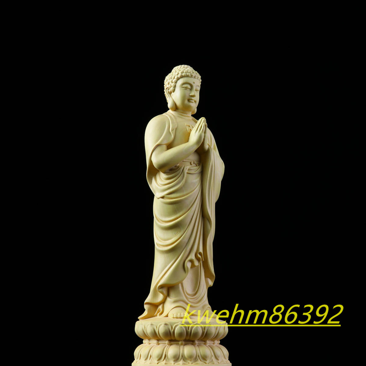 木彫り仏像阿弥陀如来立像阿弥陀仏柘植材仏教工芸精密彫刻  雅虎