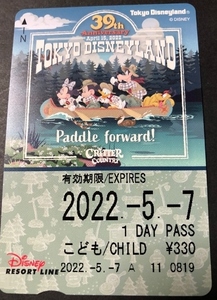 リゾートライン フリー切符　ディズニーランド 39周年／ＴＤＲ