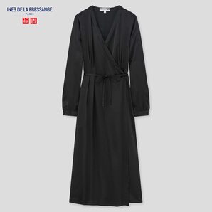 【新品・M・ブラック】ユニクロ×イネス INES DE LA FRESSANGE シルクラップワンピース 羽織りにも使える便利な1枚 上質なシルク100% 黒