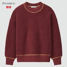 【新品・L・ワイン】ユニクロ×JWアンダーソン　JW ANDERSON　ボアフリースプルオーバー(長袖) もこもこで暖かく、リラックス感たっぷり 赤_画像1