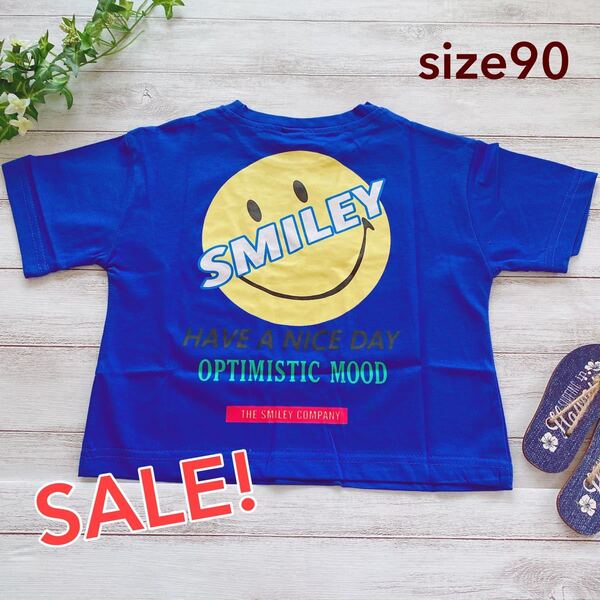 ラスト2点!最終お値下げ 新品 即納可 バックプリント スマイリー 半袖Tシャツ ストリート系 ダンス 青 90