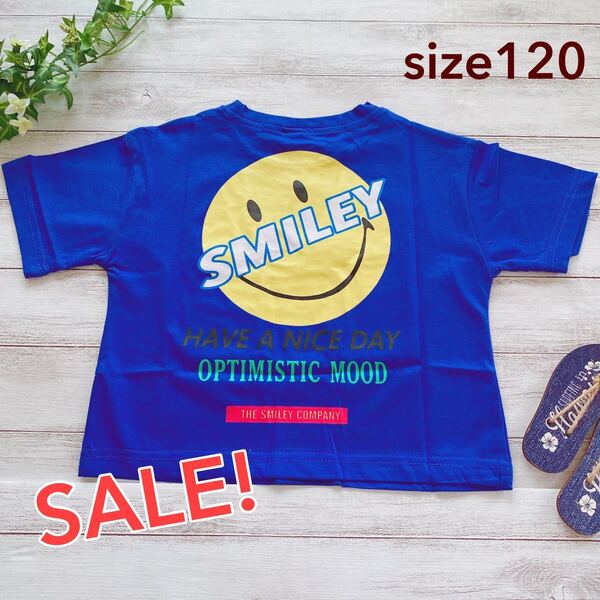 ラスト2点!最終お値下げ 新品 未使用 スマイリー 半袖Tシャツ ストリート系 ダンス 女の子 男の子 ユニセックス 青 120