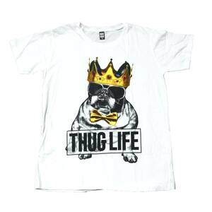  2PAC 王様 サグライフ アニマル 動物 犬 フレンチブルドッグ お洒落 ストリート系 デザイン おもしろTシャツ メンズ 半袖★tsr0367-wht-l