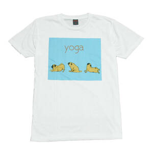 パグ わんちゃん 犬好き ヨガ 動物Tシャツ アニマルTシャツ カワイイ ストリート系 おもしろTシャツ メンズ 半袖★tsr0510-wht-l