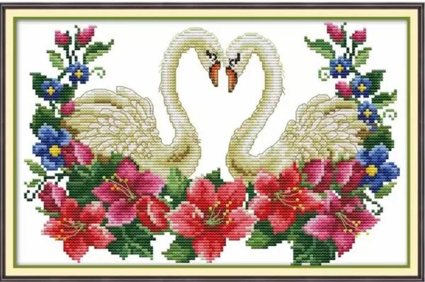 クロスステッチ刺繍キット　14CT 印刷無し　「Mind act upon mind (swan)」