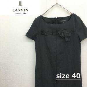 EZ2794●LANVIN COLLECTION ワンピース●40●ブラック系 ドット リボン 装飾 半袖 裏地あり レディース ランバンコレクション