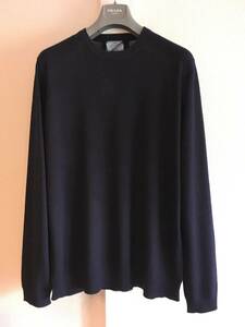  new goods Prada top class alpaca knitted 58 sweater navy navy blue PRADA ound-necked 