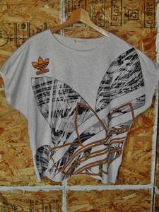 ML アディダス ADIDAS ビッグトレフォイル プリント Tシャツ 杢グレー 霜降り フィットネス ジム 90sビンテージ K20C283