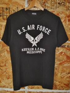 S フルーツオブザルーム US AIR FORCE プリント Tシャツ 黒白 80sビンテージ BEST USA製 K20C301