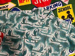 ☆珍しいプリントパターンが◎な1枚☆Made in HAWAII製ハワイ製ビンテージ総柄プリントコットンハワイアンシャツアロハシャツ50s50年代袋襟
